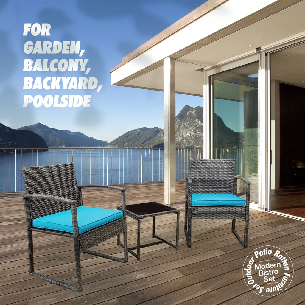 3-Piece Rattan Outdoor Furniture Set with Glass Coffee Table I539463