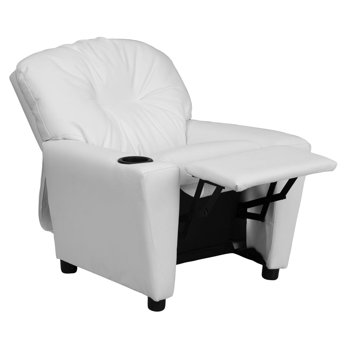 White Vinyl Kids Recliner with Cup Holder M723