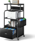 3 Tier Mobile Printer Stand with Drawer, Storage Bag, Metal Hook, Lockable Casters V2308