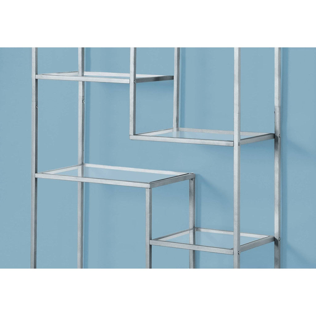 72x22H Silver Metal Bookcase with Tempered Glass B745