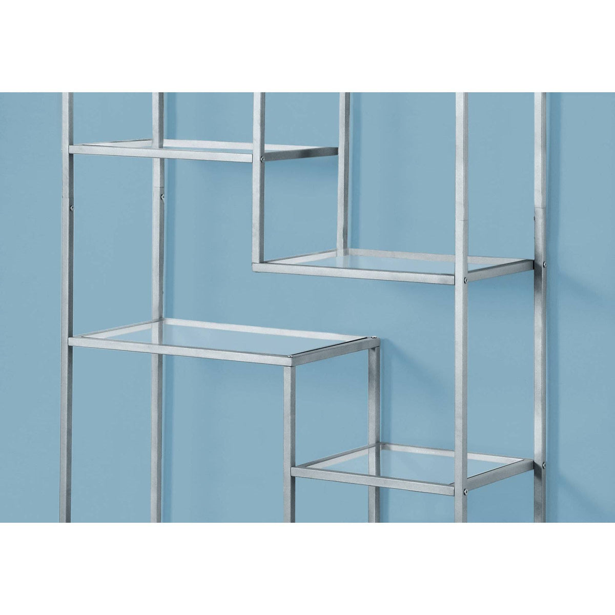 72x22H Silver Metal Bookcase with Tempered Glass B745