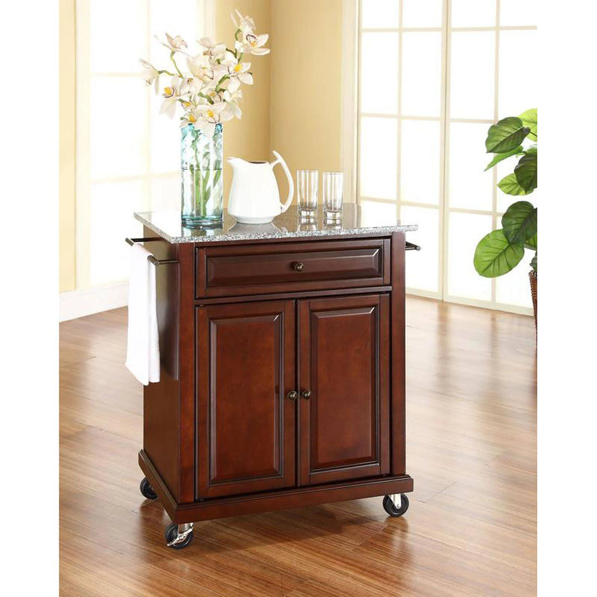 Solid Granite Top Portable Kitchen Cart/Island K949705