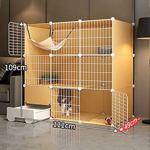 Large Cat Cage Metal Wire Indoor DIY Kennels Crate with Cat Litter Box W4367
