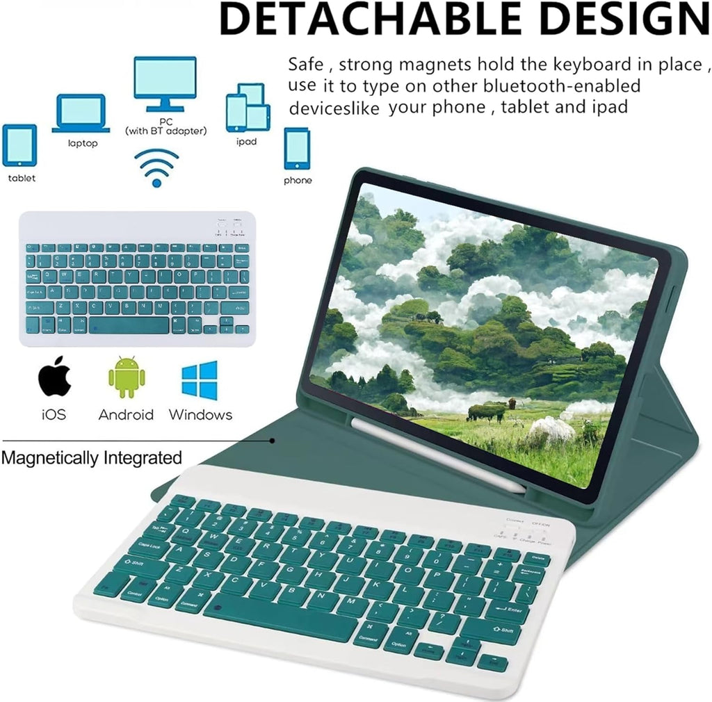 DarkGreen Keyboard Case with Pencil Holder for iPad 6th Generation, iPad 5th Gen, iPad Air 2, iPad Pro 9.7'' H3607
