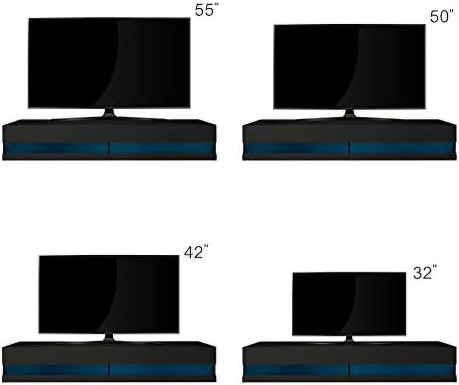 79" Floating TV Stand with 16 Color LEDs 2 Drawers D233529