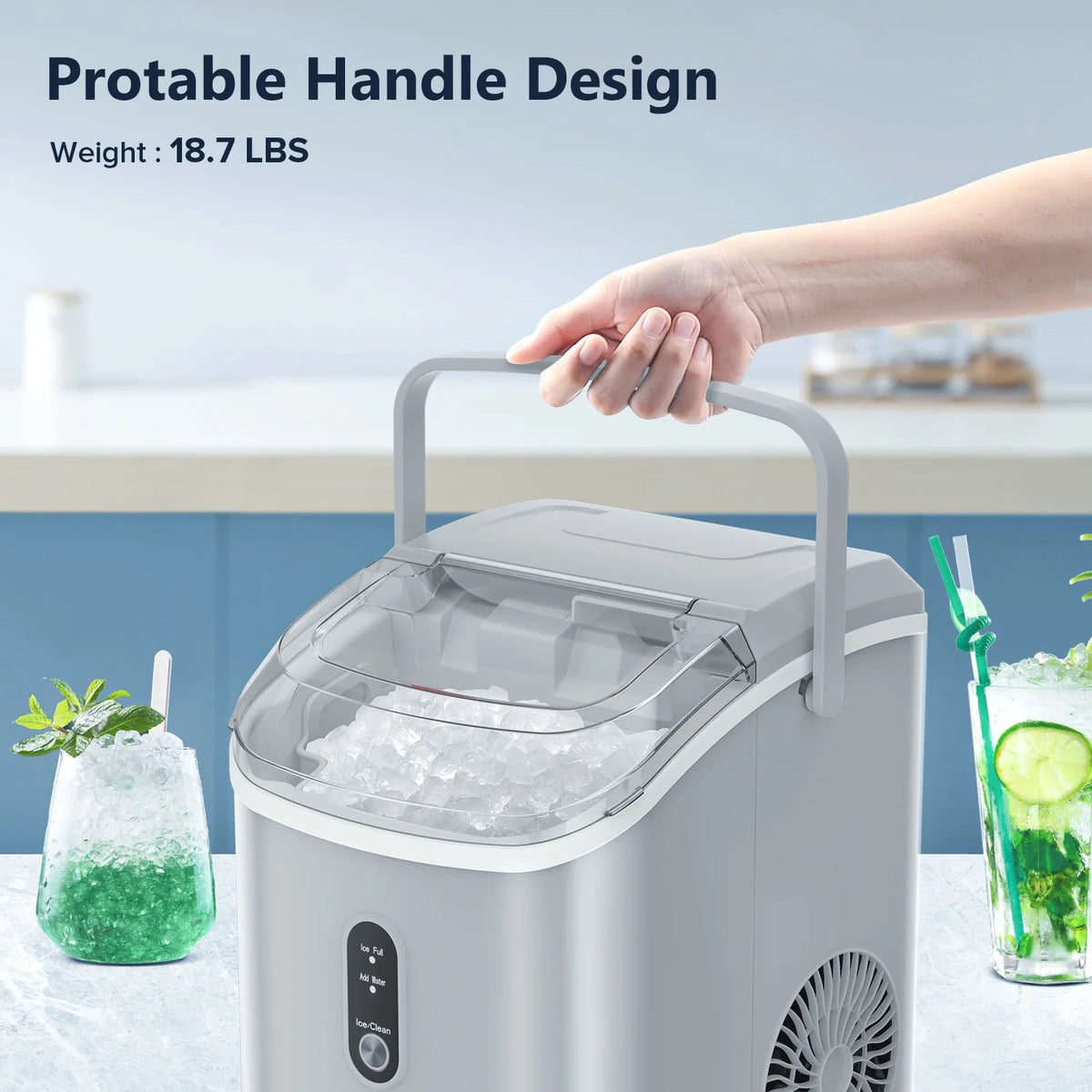 Nugget Ice Maker Countertop with Soft Chewable Pellet Ice, 34lbs/24H, Self-Cleaning, Gray S951