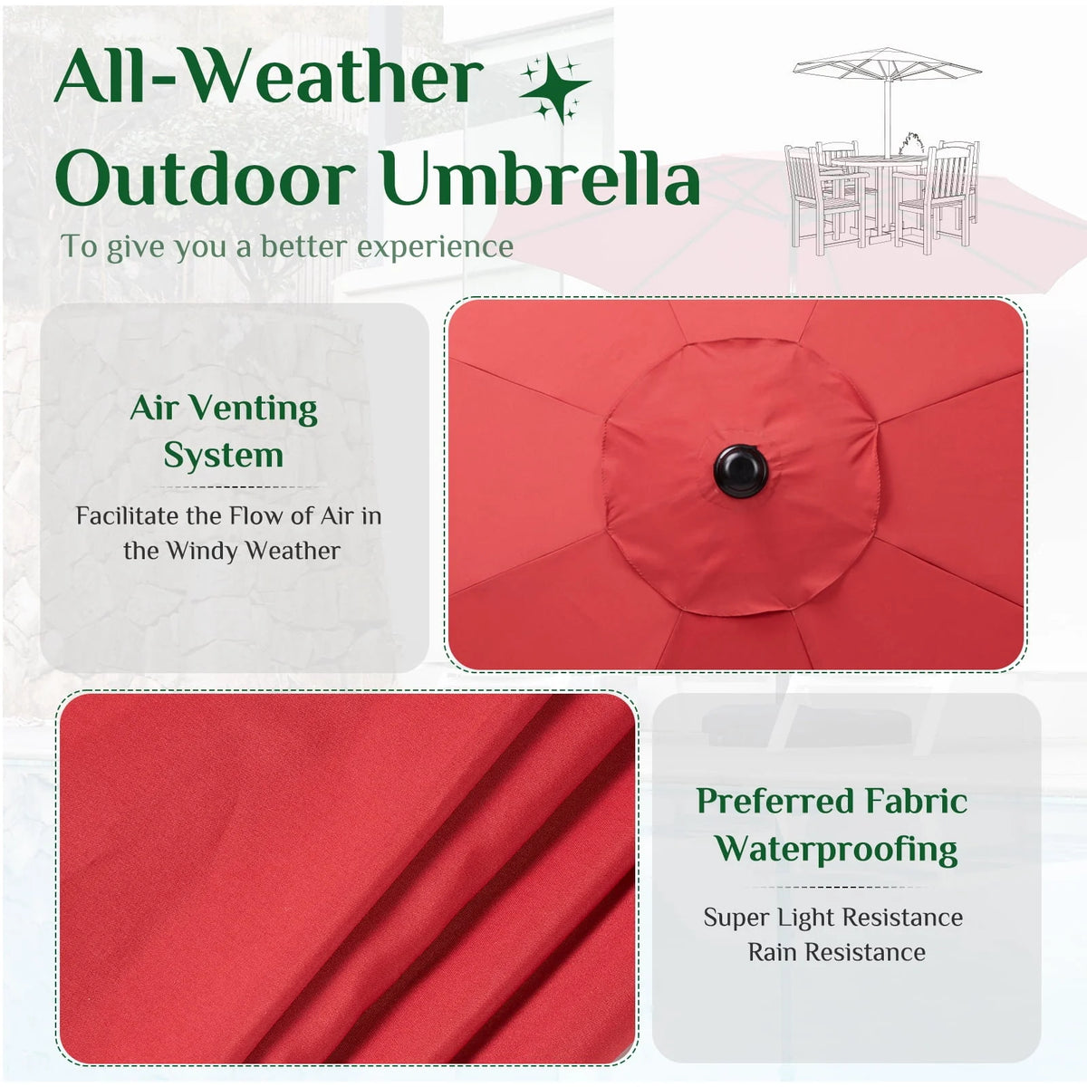 9-Ft Outdoor Patio Umbrella with Push Button Tilt and Crank W684