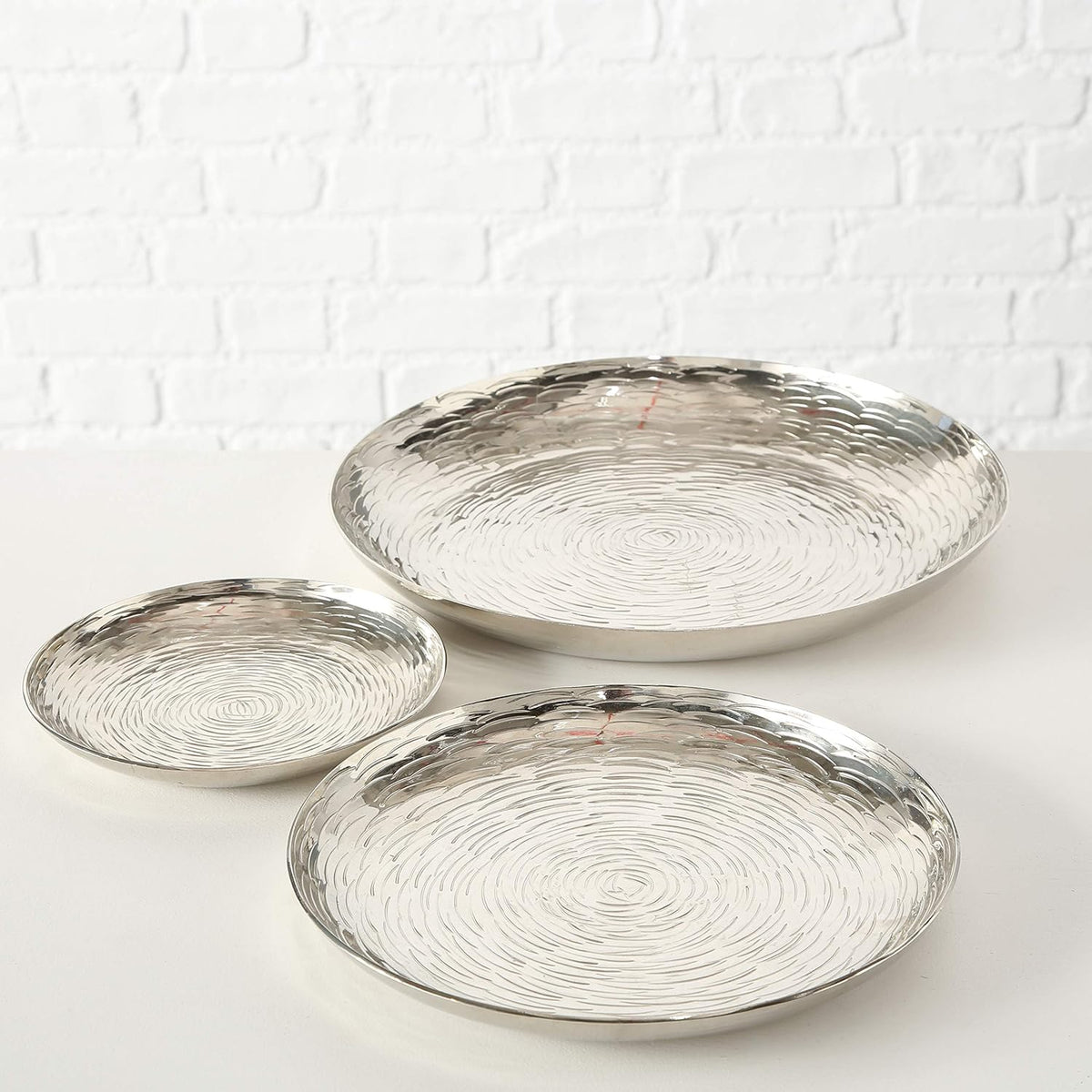 Silver Vanity Trays, Set of 3, Hand Cast Aluminum I669