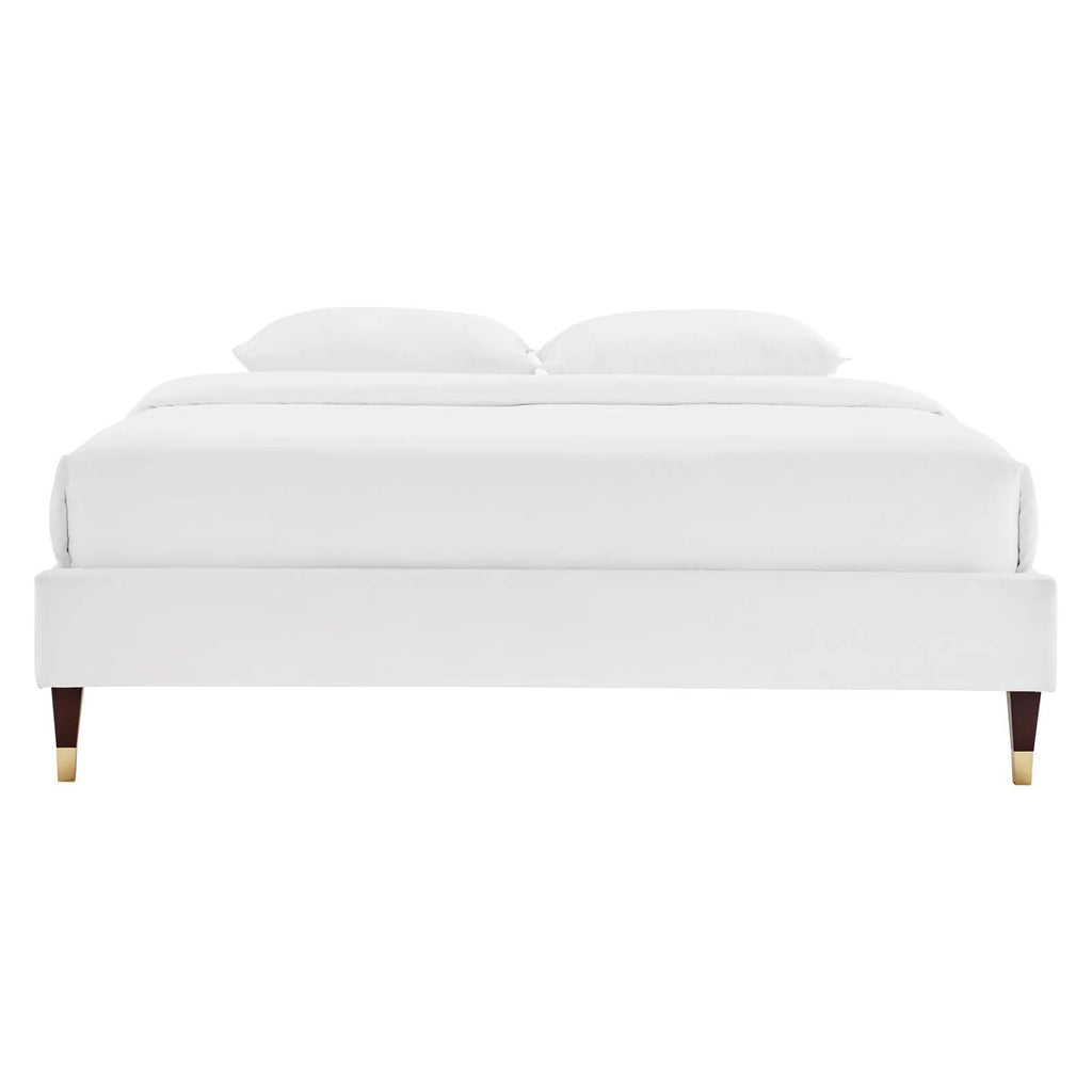 Queen Performance Velvet Platform Bed Frame in White T544166