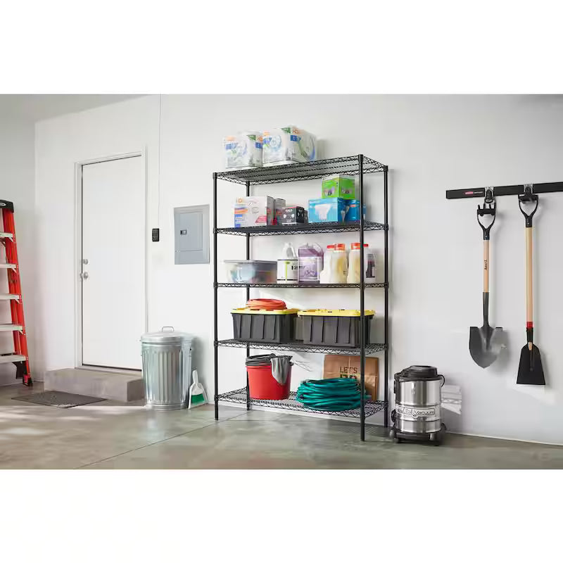 Black 5-Tier Heavy Duty Steel Wire Shelving Unit F471