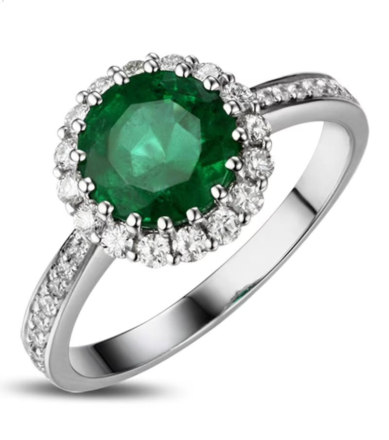 10k White Gold Emerald and Moissanite Engagement Ring M2686