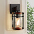 Rustic Wall Sconce 1-Light Wood Grain Black with Clear Glass Shades A7662