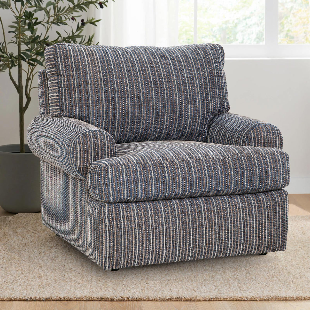 Blue Striped Fabric Chair I982471