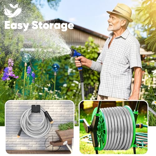 Stainless Steel 25 ft Garden Hose with 10 Function Nozzle L9365