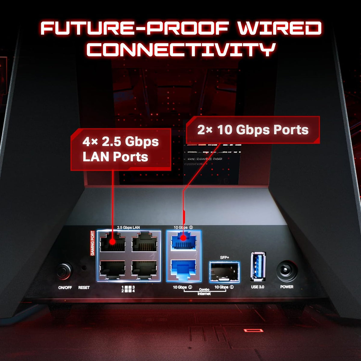 Tri-Band BE19000 Wi-Fi 7 Gaming Router with 2×10G + 4×2.5G Ports V369007