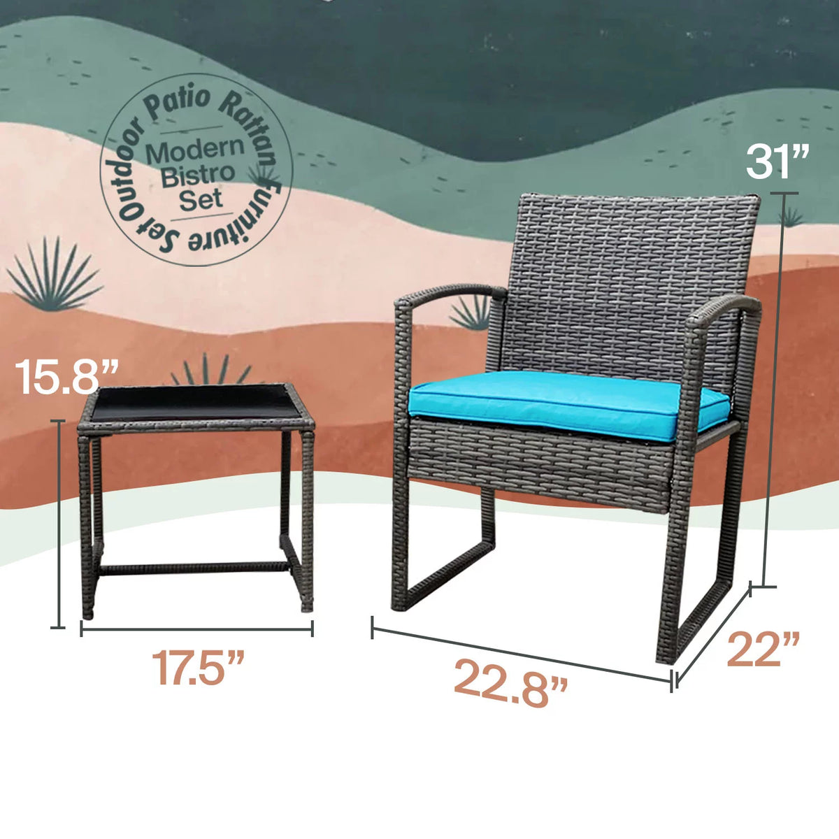 3-Piece Rattan Outdoor Furniture Set with Glass Coffee Table I539463