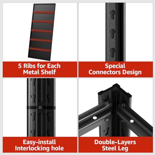 5 Tier Adjustable Heavy Duty Metal Shelving Unit, Black L176