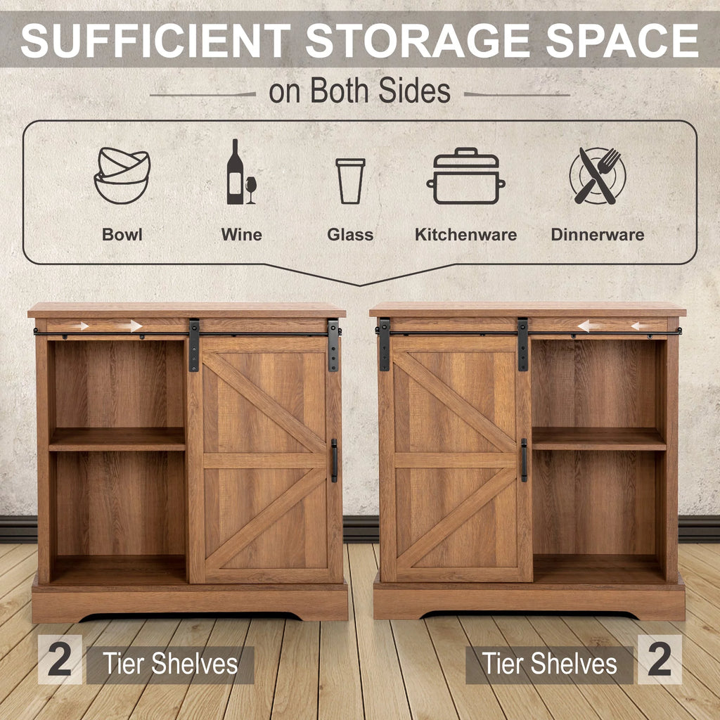 Brown Sliding Barn Door Storage Cabinet Sideboard E633848
