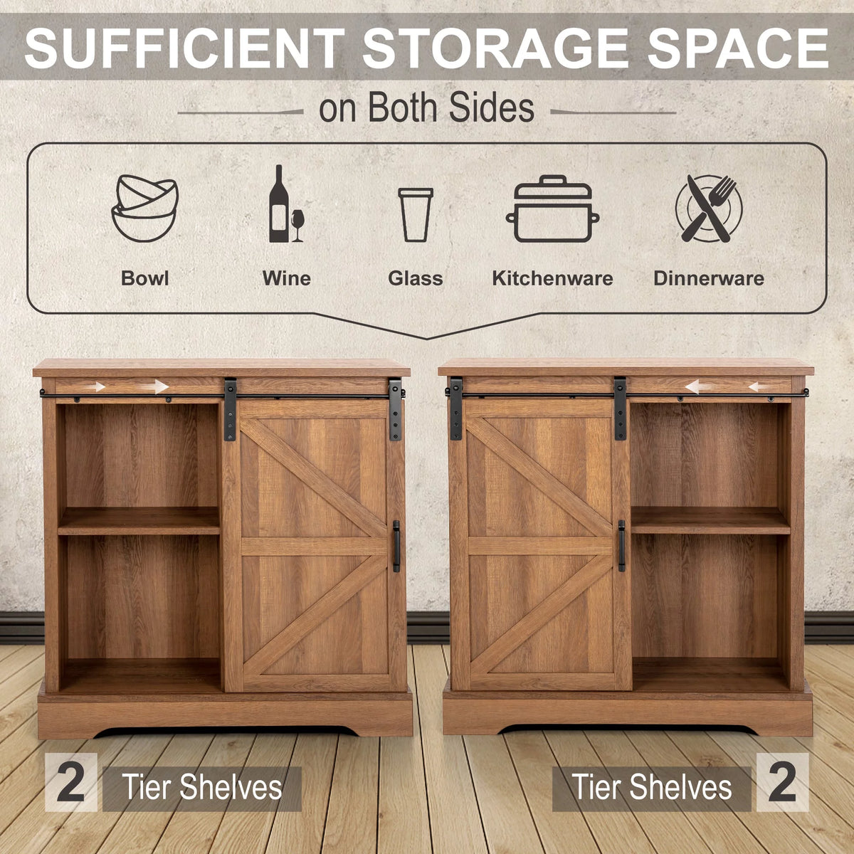 Brown Sliding Barn Door Storage Cabinet Sideboard E633848