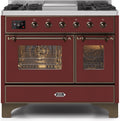 40 Dual Fuel Propane Gas Range in Burgundy with Bronze Trim O832