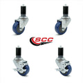 3.5 inch Blue Polyurethane Swivel Caster Set 2 Brake W9952