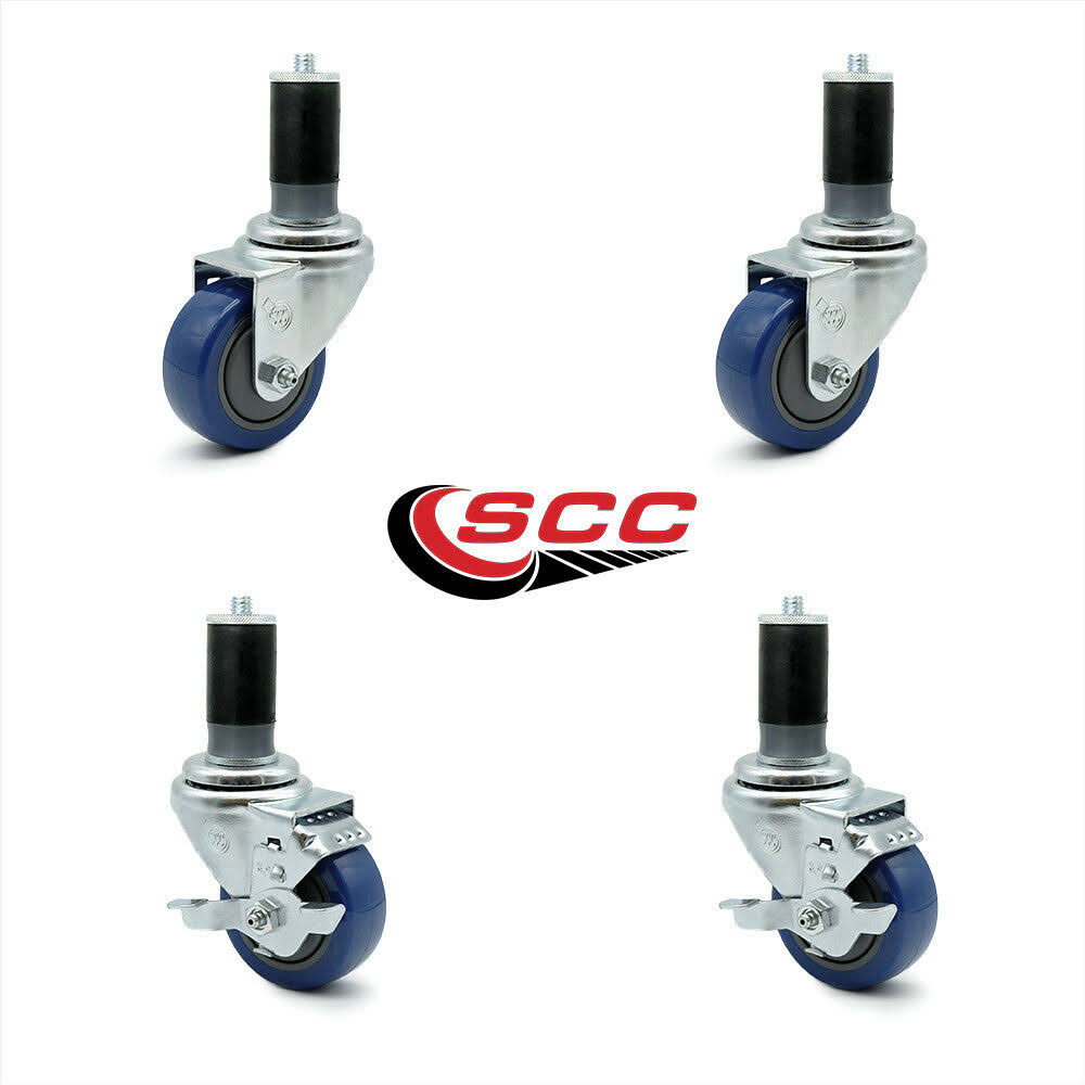 3.5 inch Blue Polyurethane Swivel Caster Set 2 Brake W9952