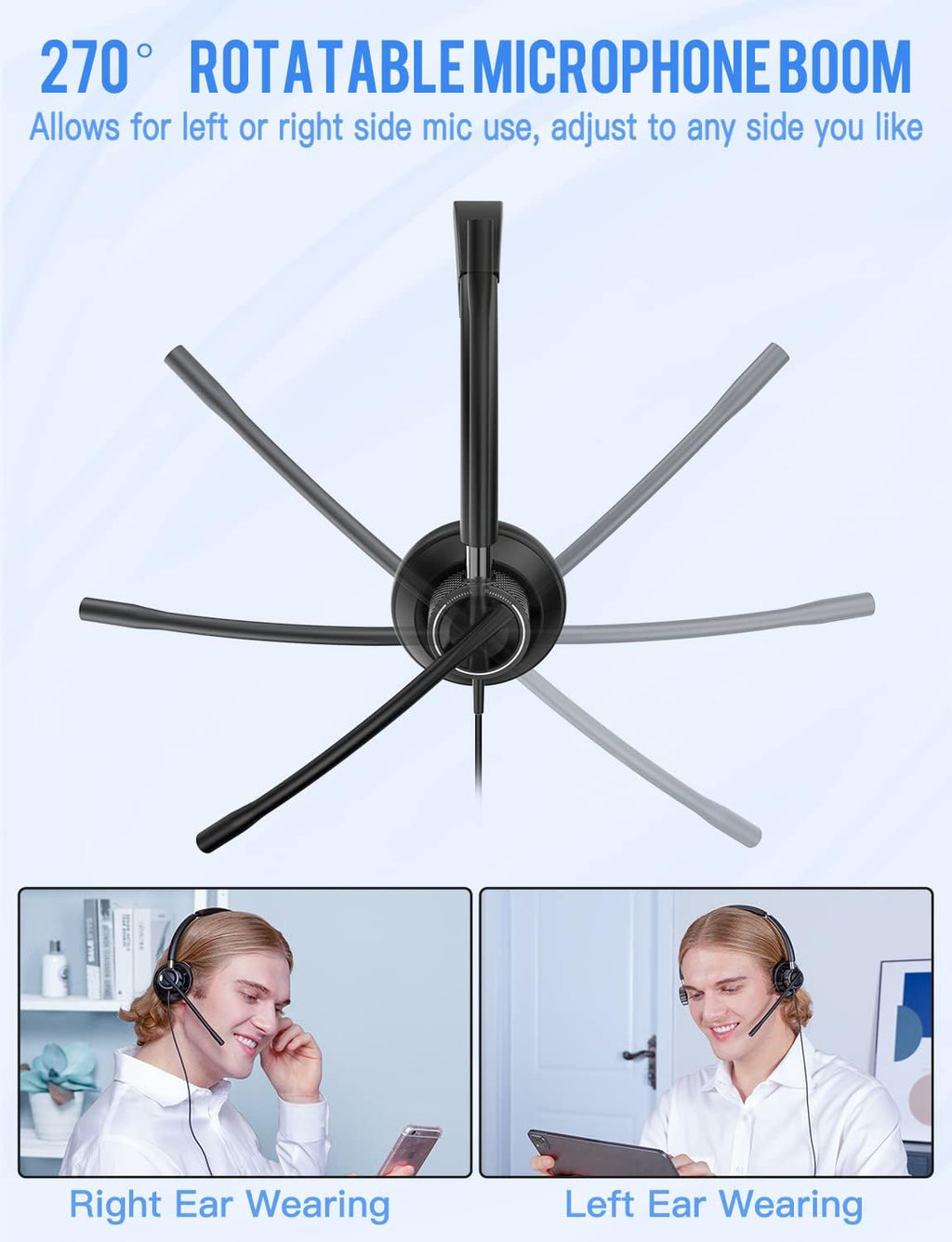 USB Headset with Rotatable Mic, Stereo Wired Headset, USB-C Adapter, Pack of 2 C1912