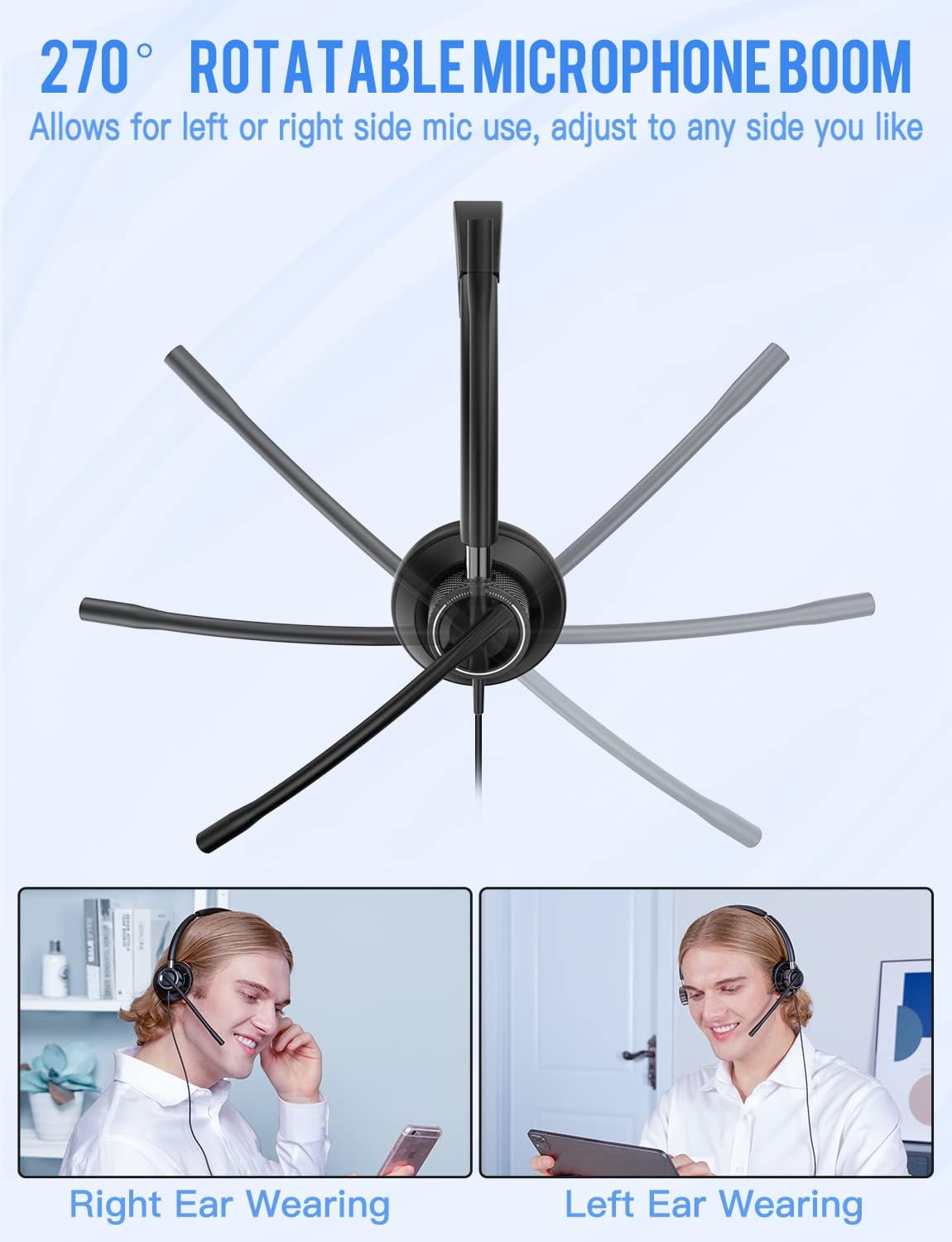 USB Headset with Rotatable Mic, Stereo Wired Headset, USB-C Adapter, Pack of 2 C1912