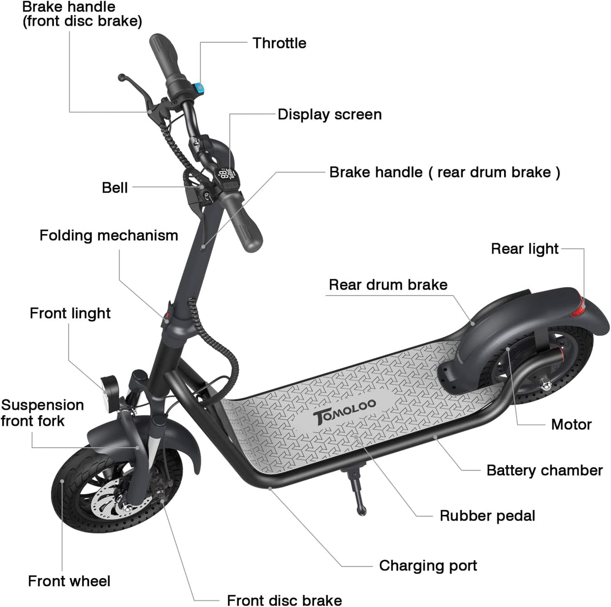 Electric Kick Scooter with 350W Brushless Motor, 50 Miles Long-Range Battery, Foldable S2343