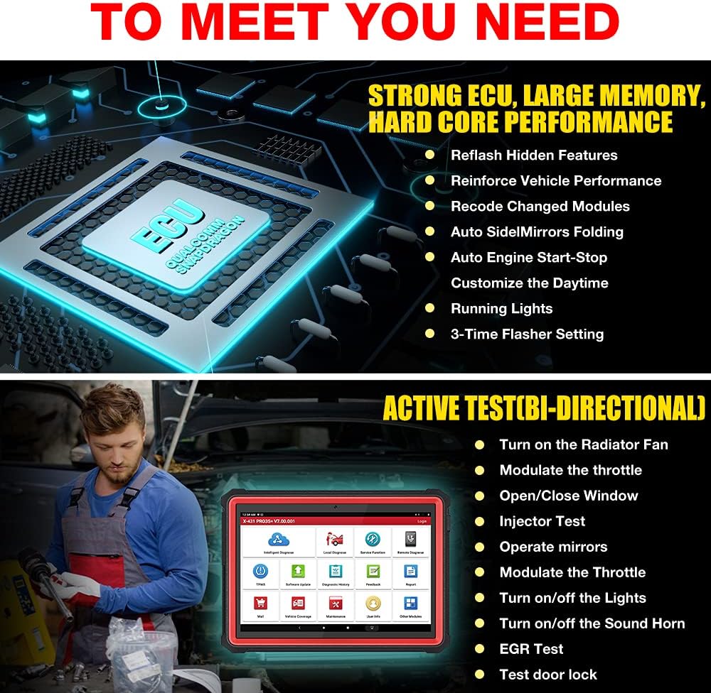 Bi-Directional Scan Tool with 31+ Reset Service, Full System Bluetooth Diagnostic Scanner, ECU Coding X14781