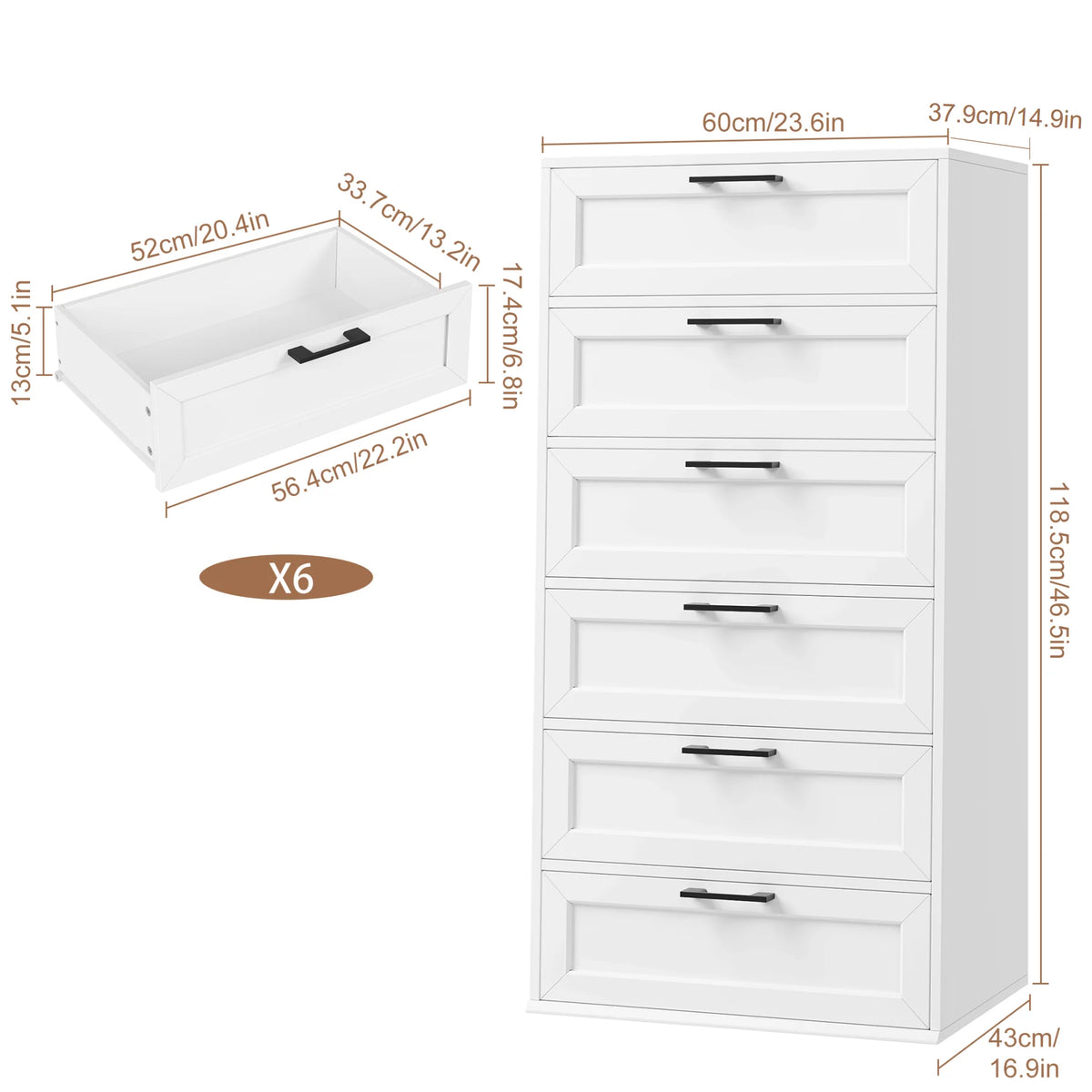 White 6 Drawer Tall Dresser K9530