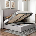 Queen Size Light Grey Linen Upholstered Storage Bed Frame P8104
