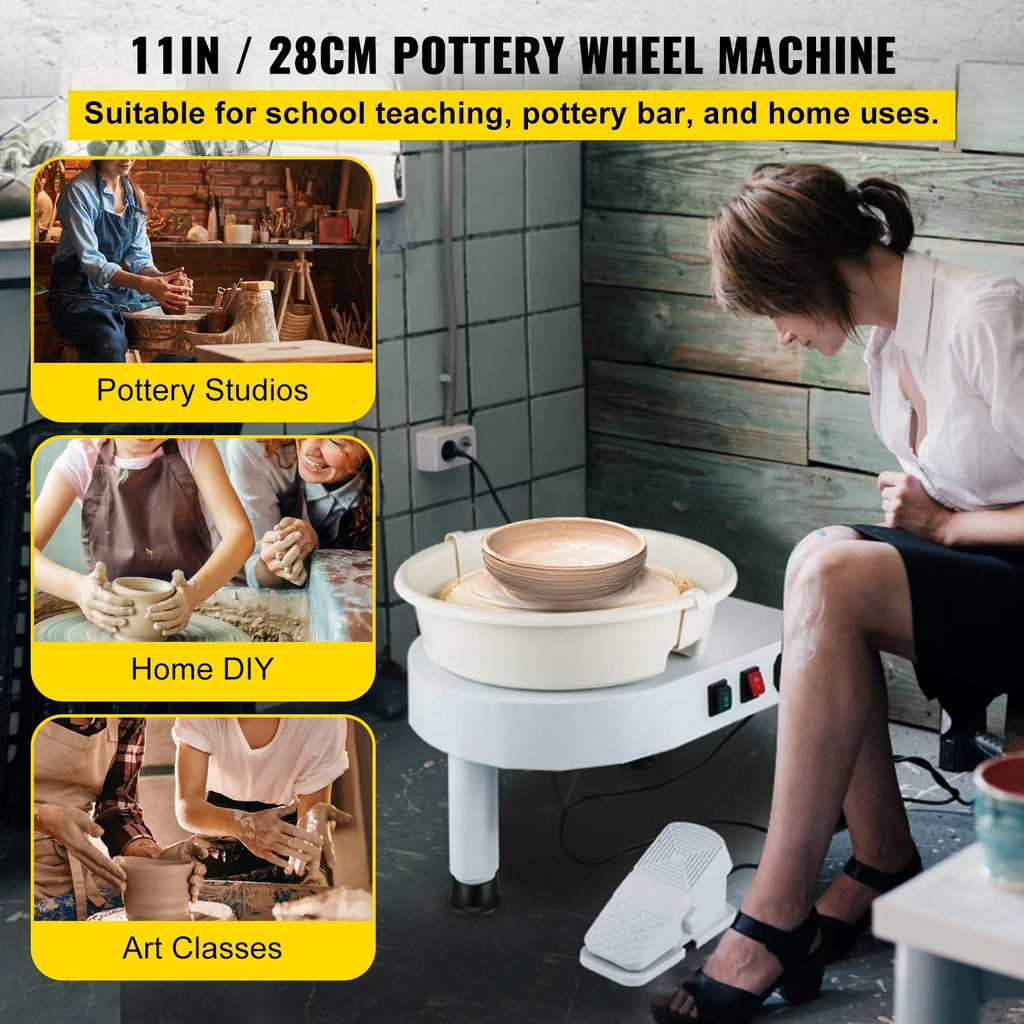 11in Ceramic Pottery Wheel with Foot Pedal and Detachable Basin N90249