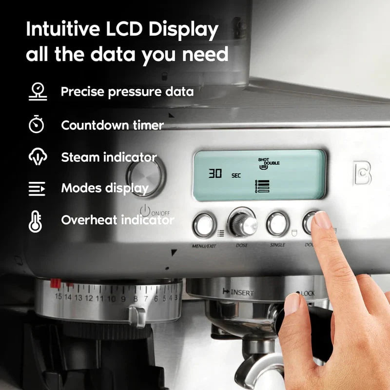 20 Bar Espresso Machine with LCD Display, 92 fl oz Water Tank, Silver G17536