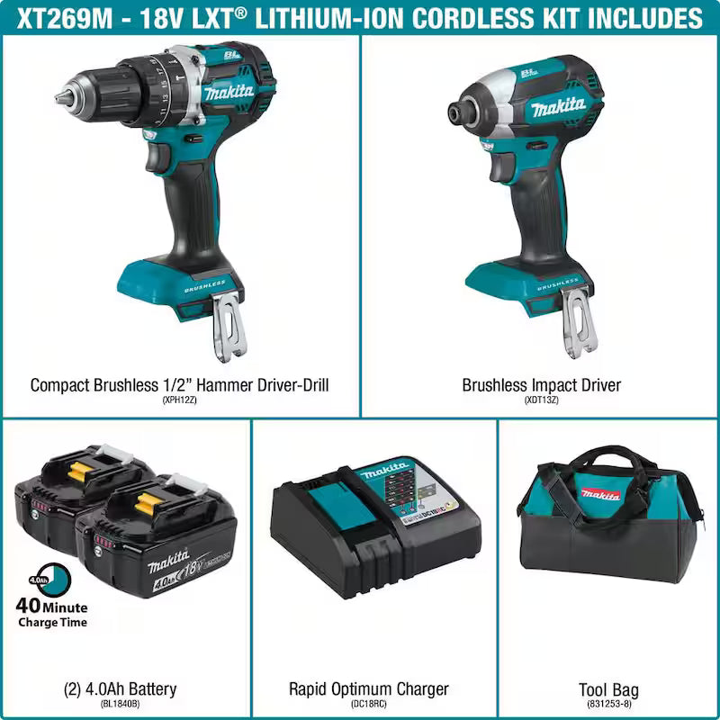 18V Lithium-Ion Brushless Cordless Hammer Drill and Impact Driver Combo Kit L774