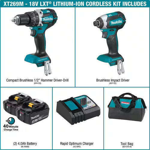 18V Lithium-Ion Brushless Cordless Hammer Drill and Impact Driver Combo Kit L774