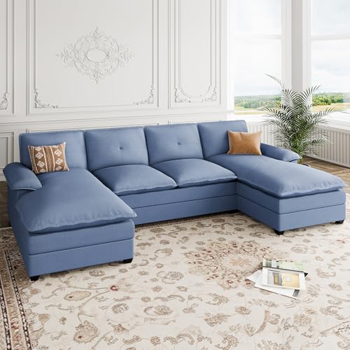 Blue U-Shaped Sectional Sofa with Double Chaise Q7626