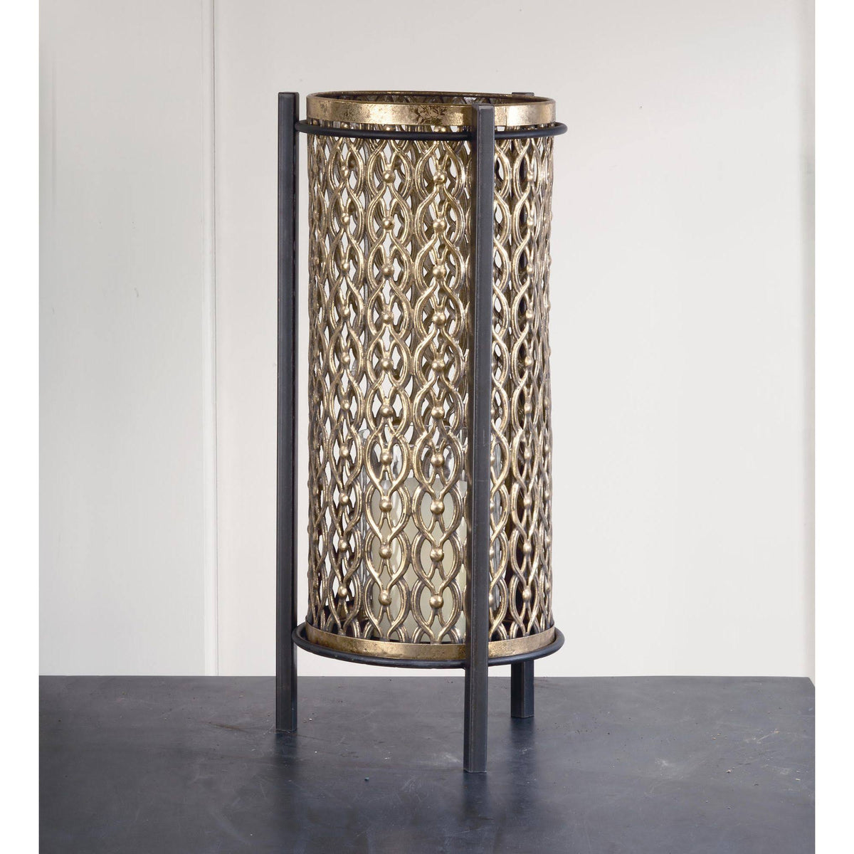 Antiqued Gold and Brown Contemporary Candle Stand Z763