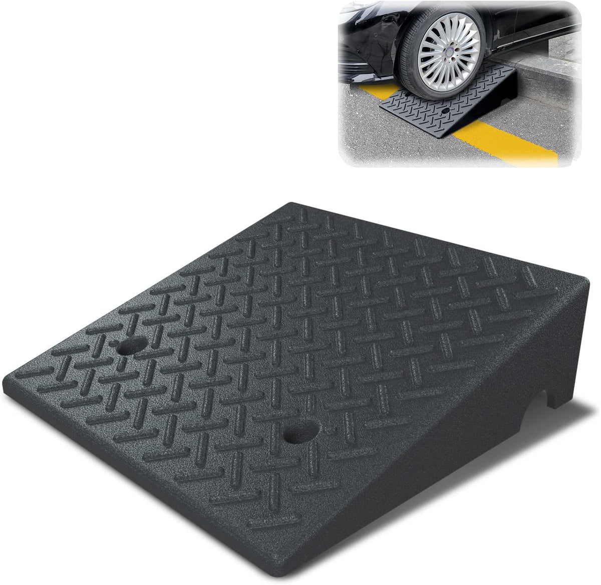 Rubber Curb Ramp 19.6 × 19.6 × 6 Heavy Duty Portable Threshold Ramp 1 PC R49270