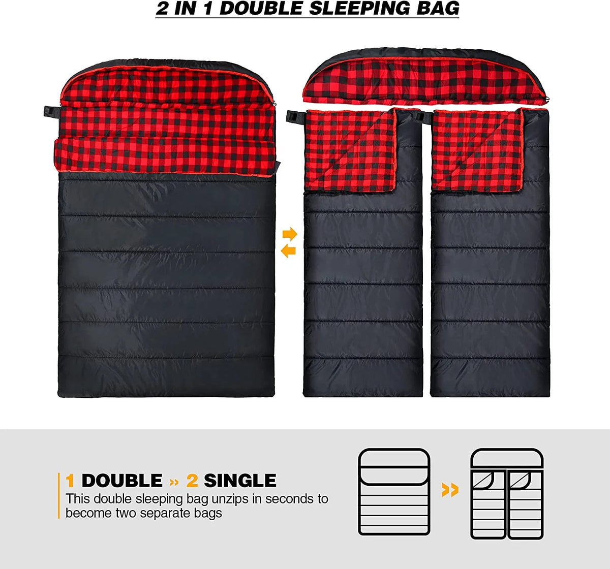 Cotton Double Sleeping Bag, Queen Size, Black/Navy Blue D26572