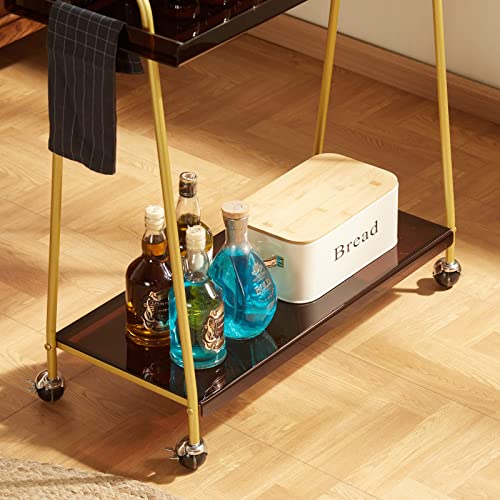 Black Mobile Bar Cart with Wine Rack and Glass Holder J6181