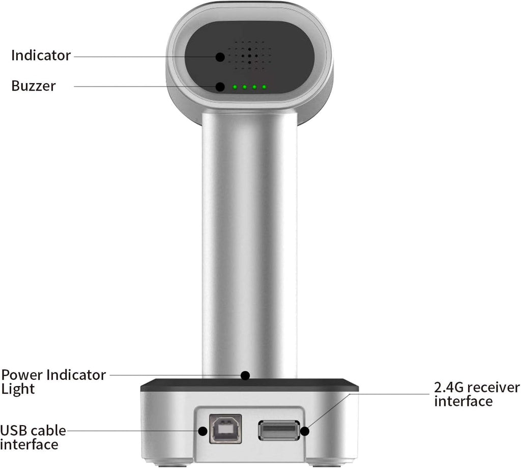Bluetooth Wireless USB Wired Barcode Scanner with Stand Base J6498