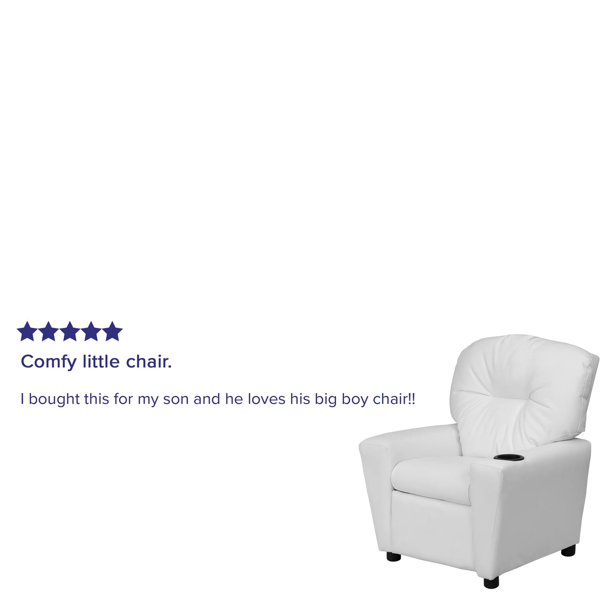 White Vinyl Kids Recliner with Cup Holder M723