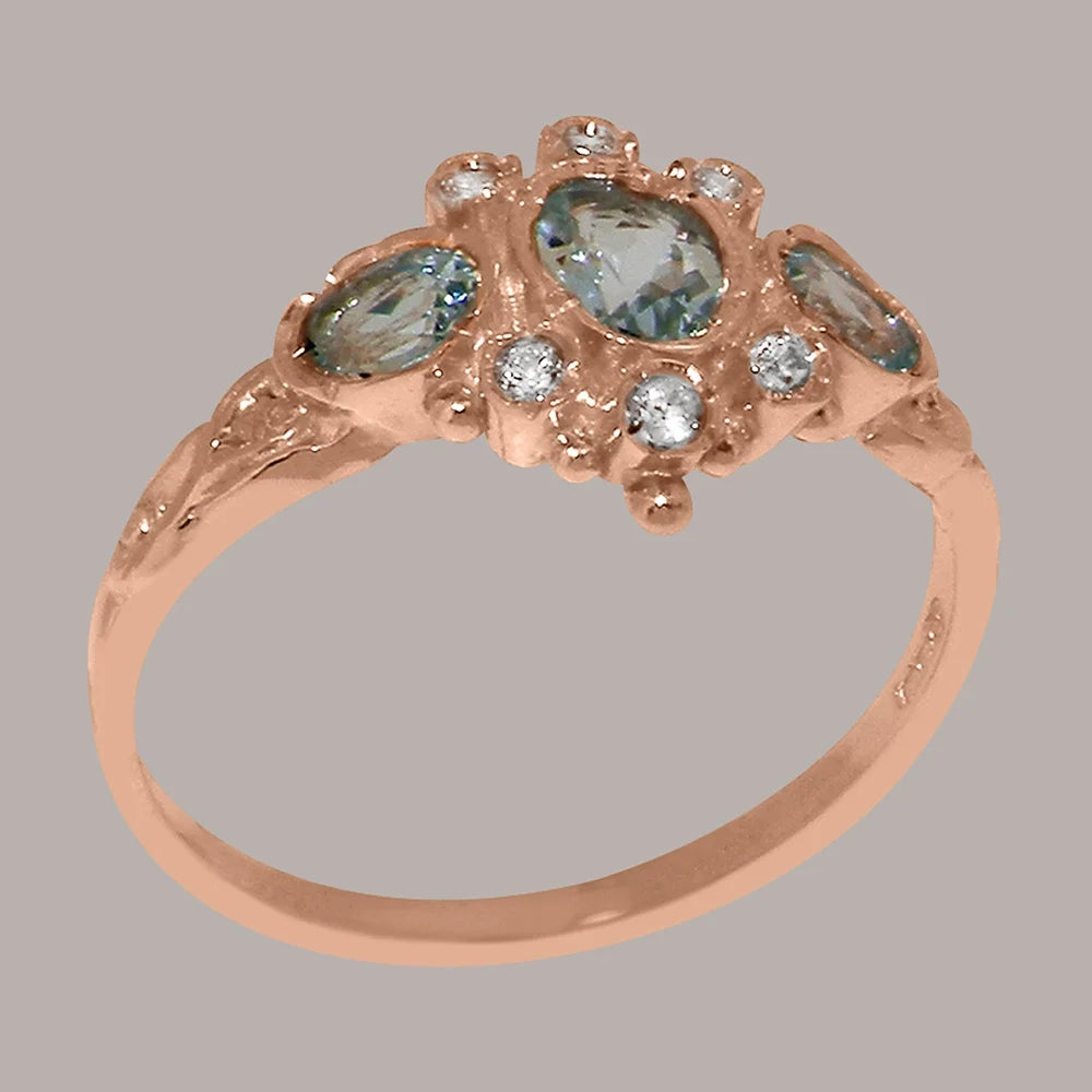 14k Rose Gold Aquamarine & Diamond Womens Promise Ring P51359
