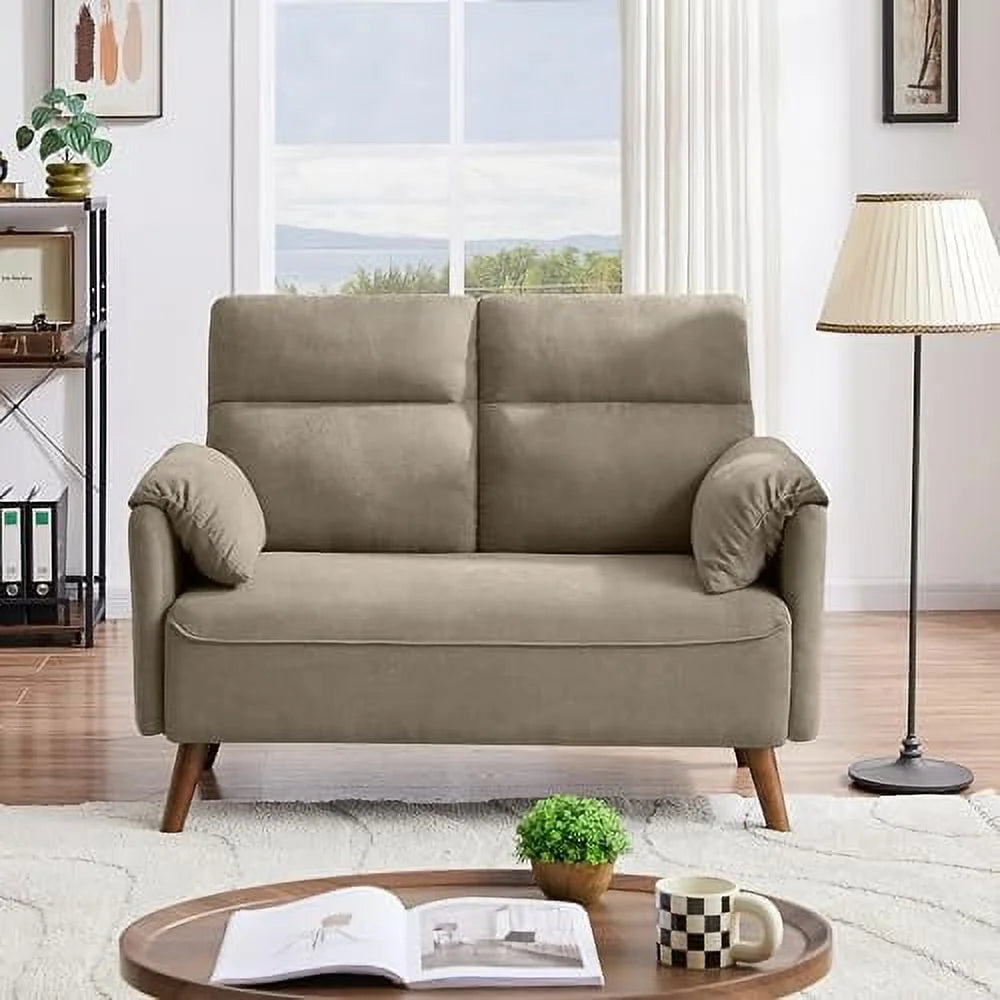 50.6" Small Loveseat Sofa with Back Cushions and Wood Legs Z857