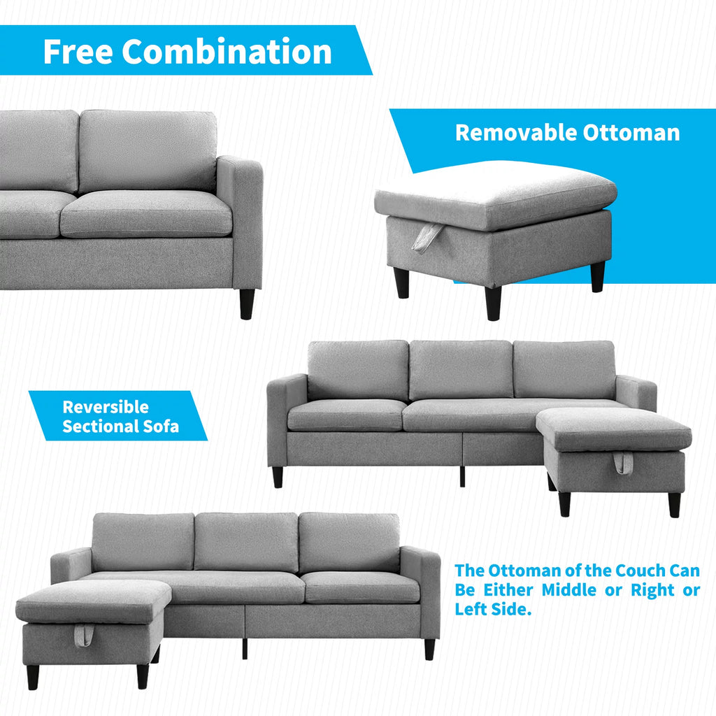 Light Gray L-Shaped Sectional Sofa with Storage Ottoman Z567