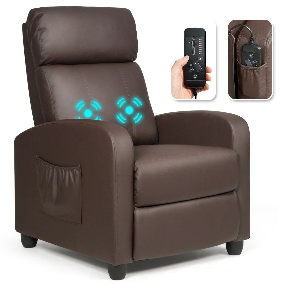 Brown PU Leather Massage Recliner Chair with Footrest H25824