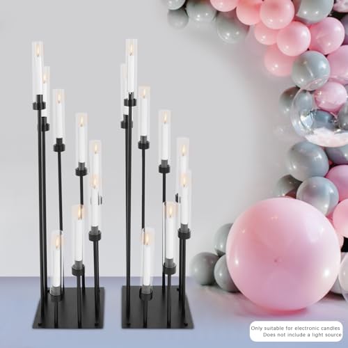 8 Arm Candle Holders Floor Candelabra Metal Candlestick Holder Set with Acrylic Shade 42.13" Tall Black V83515