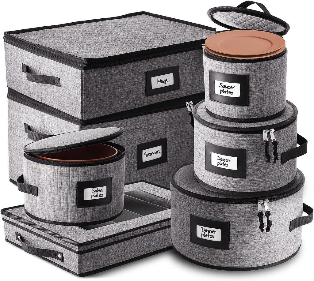 7-Pc. Hard Shell Stackable Storage Containers for Dinnerware with Dividers & Handles U86924
