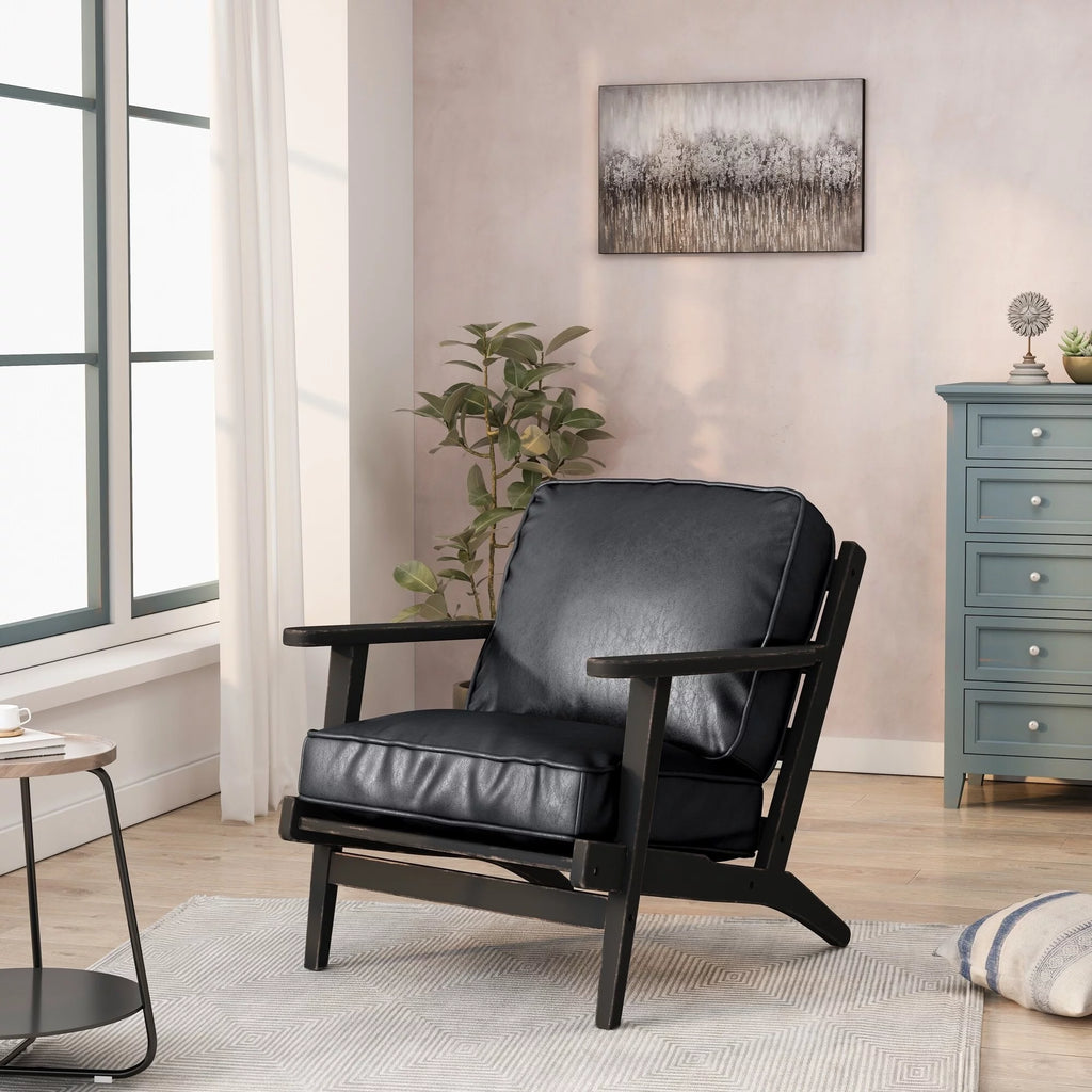 Solid Wood Pu Leather Accent Arm Chair S5268